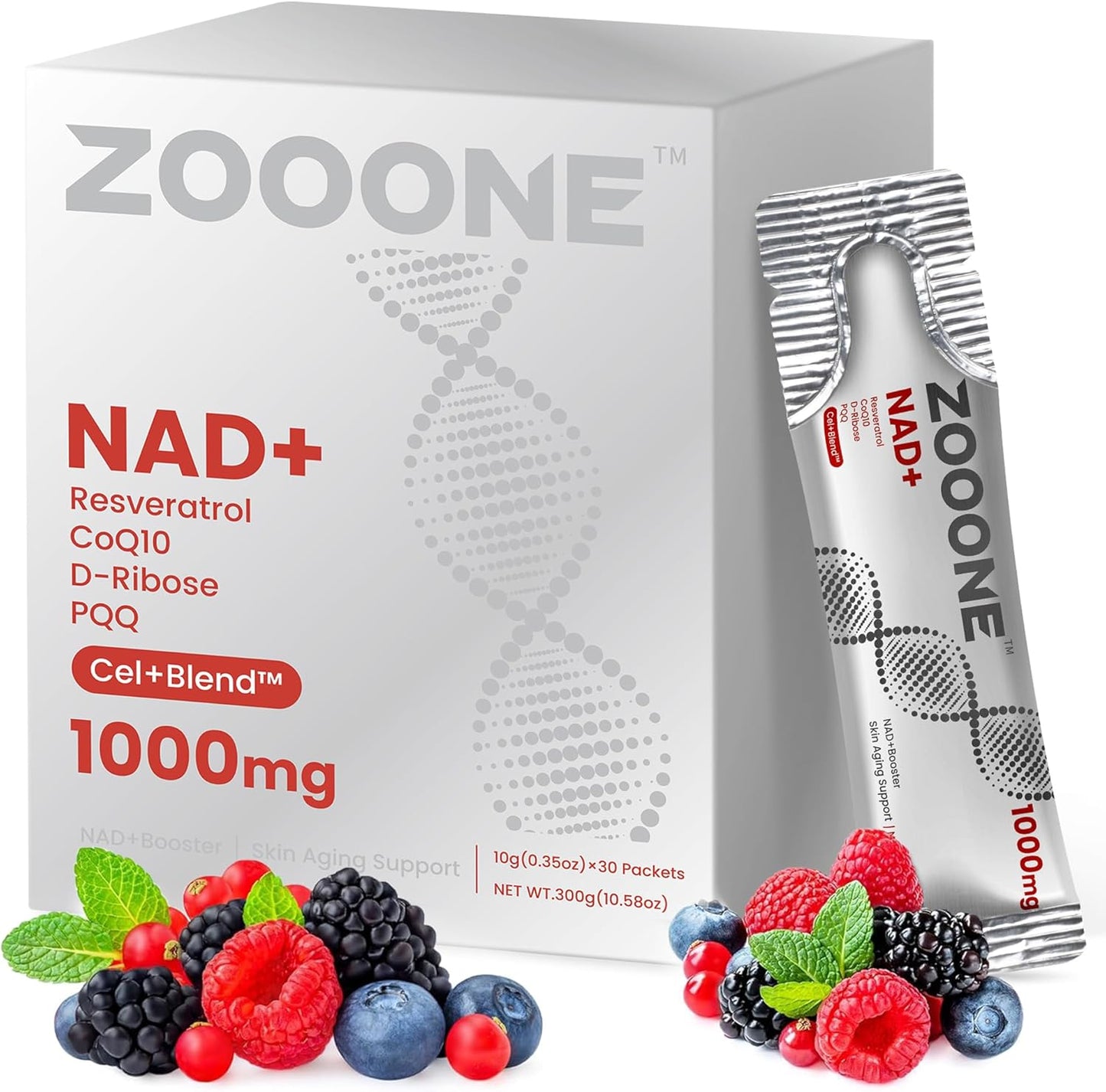 Zooone- NAD+ Supplement 30pcs, Premium Nicotinamide Riboside & Resveratrol, DNA Repair & Healthy Aging, Advanced NAD Supplement for Men & Women, Boosts Cellular Energy(Berry Flavor)