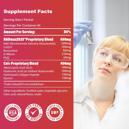Zooone- NAD+ Supplement 30pcs, Premium Nicotinamide Riboside & Resveratrol, DNA Repair & Healthy Aging， Advanced NAD Supplement for Men & Women, Boosts Cellular Energy(Berry Flavor)